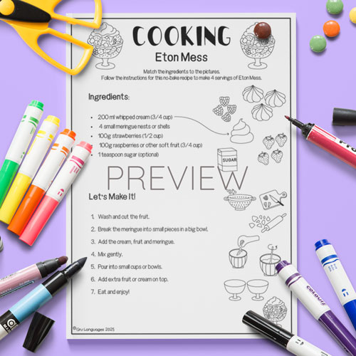 No-bake Eton Mess recipe for children learning English