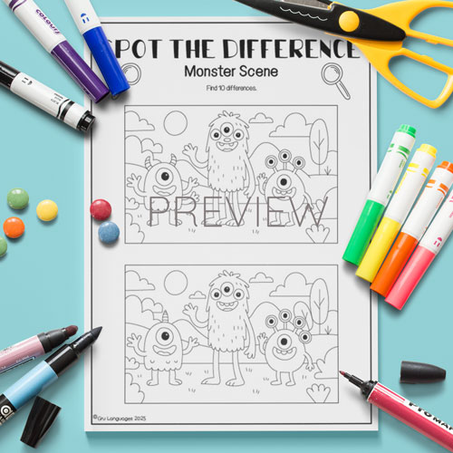 Monster spot the difference activity for children