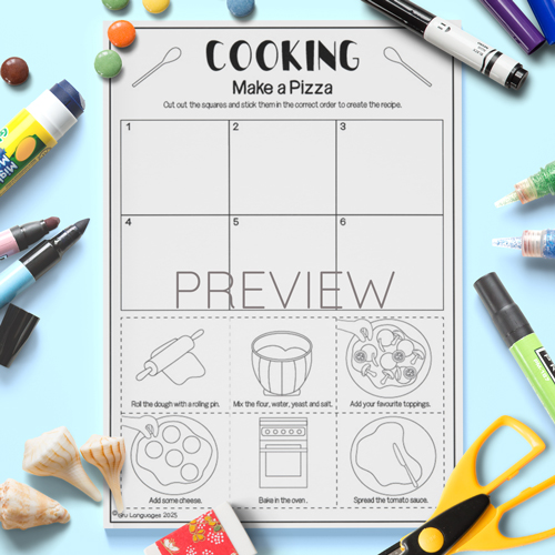 Cut & stick pizza recipe for children learning English