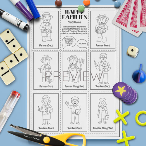 Happy families card game for children learning English
