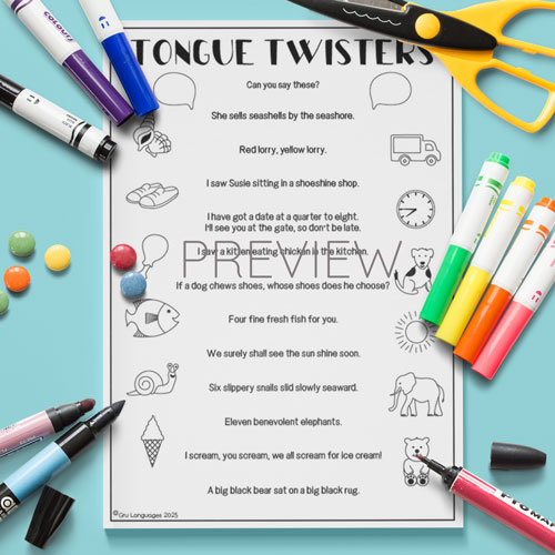Tongue twister worksheet for children