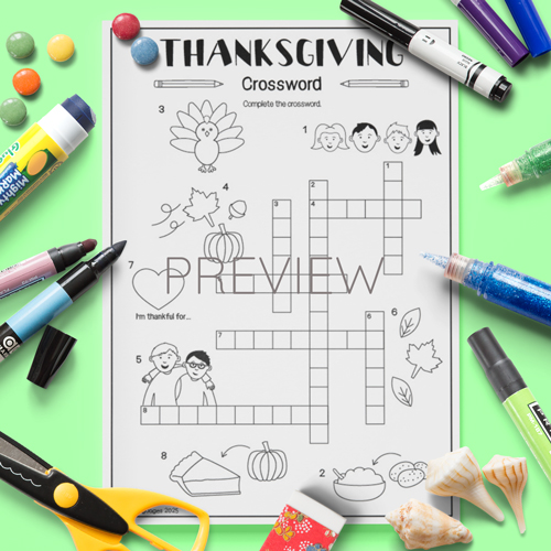 Thanksgiving crossword activity for children