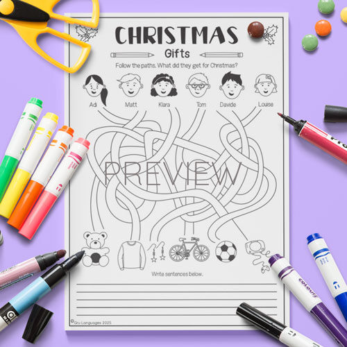 Christmas line puzzle for children learning English