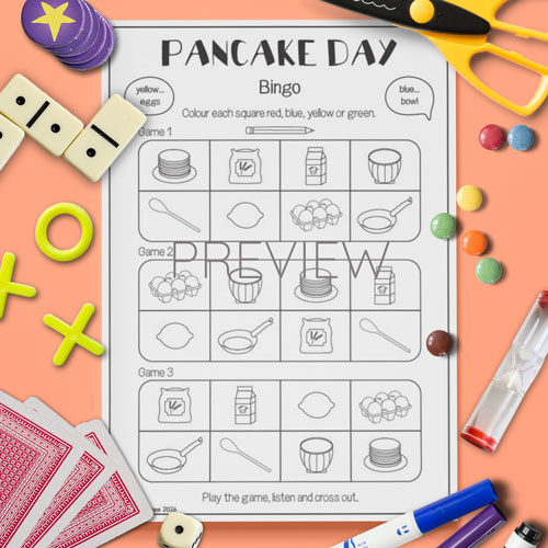 Pancake Day bingo game for children learning English