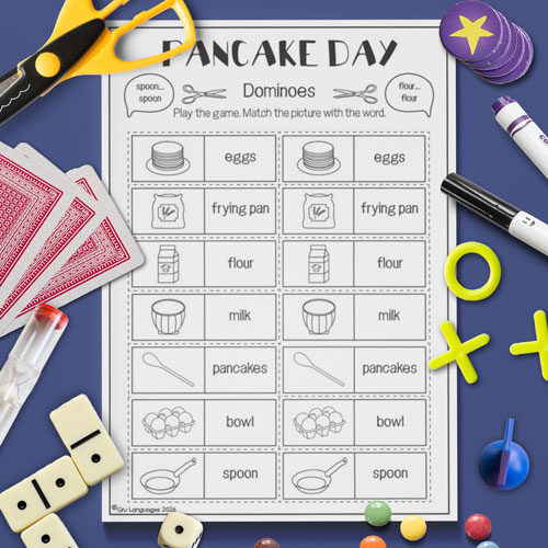 Pancake Day dominoes game for children learning English