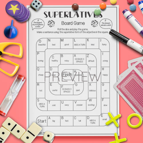 Superlative board game worksheet for children