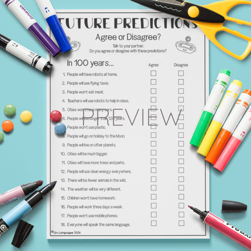 Will & won't future predictions speaking activity for children