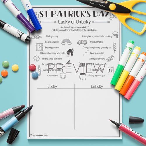 St Patrick's Day lucky or unlucky activity for children