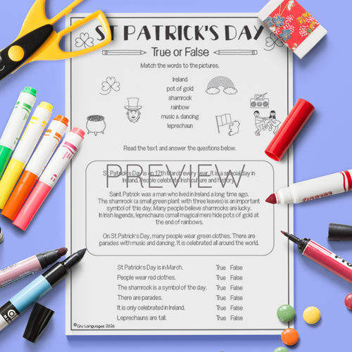 St Patrick's Day true or false activity for children