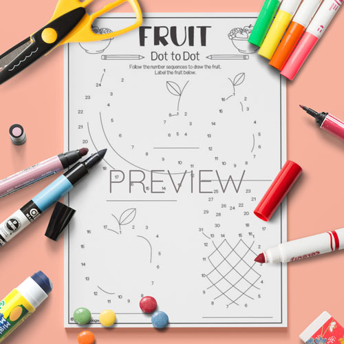 Fruit dot to dot activity for children learning English